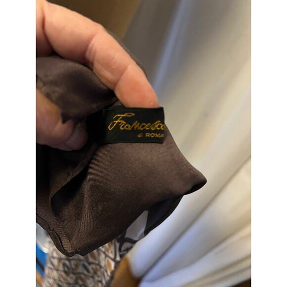 MCM Francesca di Roma silk scarf geometric lattice pattern chocolate brown Italy - Picture 5 of 8